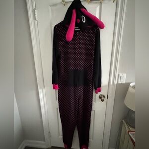 Mad Engine Pink Polka Dot Hooded Eared Pajama Rabbit Onesie Adult Size Large